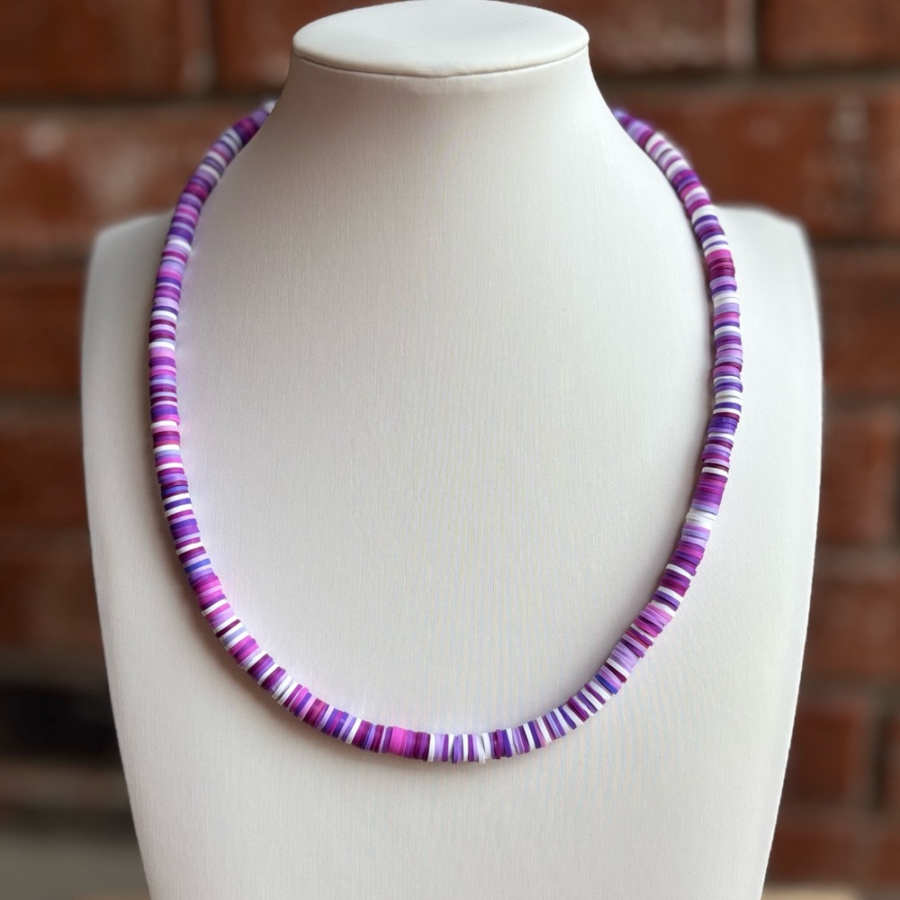 Handmade Purple Clay Beaded Necklace